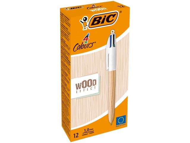 Balpen BIC Wood 4 kleuren M/ds12