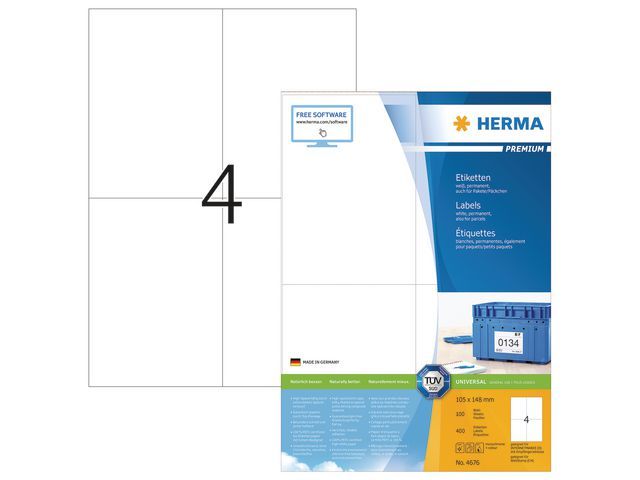 Herma PREMIUM etiketten met rechte hoeken 105x148 mm, 4676 (pak 400 stuks)