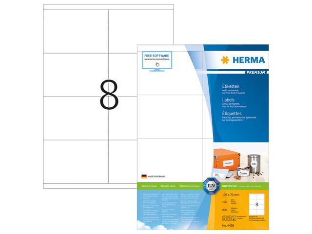 Herma PREMIUM etiketten met rechte hoeken 105x70 mm, 4426 (pak 800 stuks)