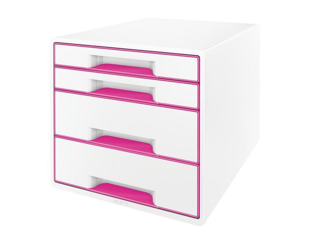 Leitz WOW Cube ladenset, A4 Maxi, 4 laden, 287 x 270 x 363 mm, wit en metallic roze