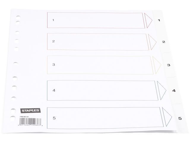 OUR CHOICE Tabbladen wit kunststof 11 rings, A4, indexblad 4-kleurendruk, 145 micron, 1-10 (set 10 vel)