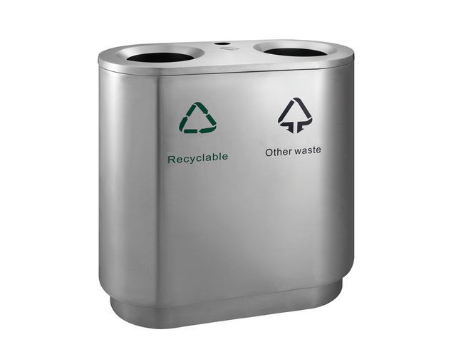 Afvalbak indoor recycling 2x41L mat rvs