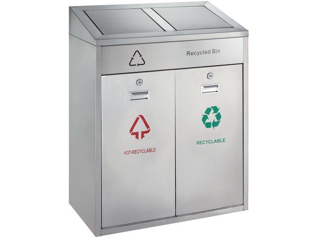 Afvalbak outdoor recycling 2x21L mat rvs