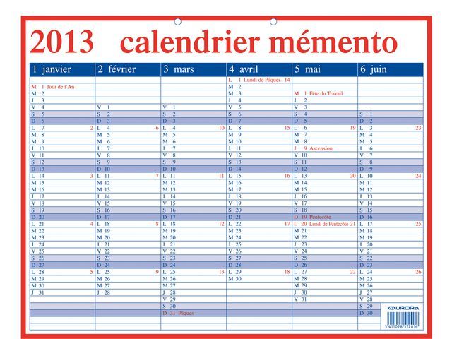 AURORA Kalender Mementoplaat 420 x 330 mm FR