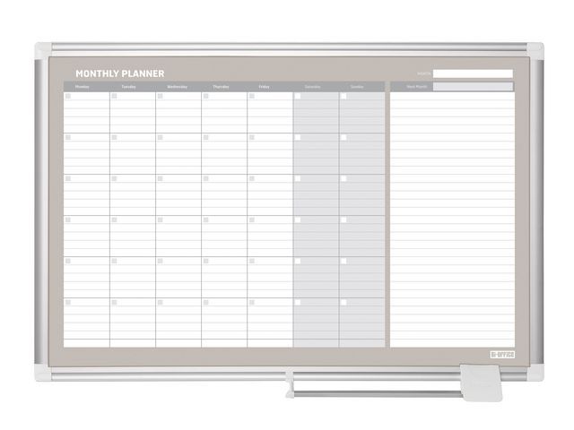 Bi-Office New Generation-maandplanner, magnetisch gelakt stalen oppervlak, aluminium frame, 900 x 600 mm