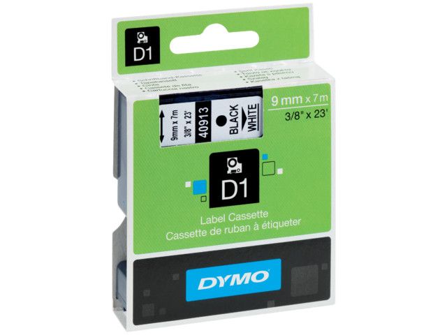 Tape Dymo D1 40913 9mm zwart/wit