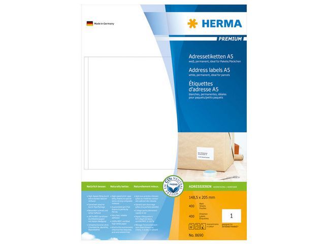 Herma PREMIUM etiketten met rechte hoeken 148,5x205 mm (pak 400 stuks)