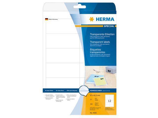 Herma Transparante folie etiketten 66x33,8 mm, 4681 (pak 600 stuks)