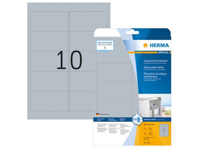 Herma Typeplaatje-etiketten 96x50,8 mm, zilver matt (pak 250 stuks)