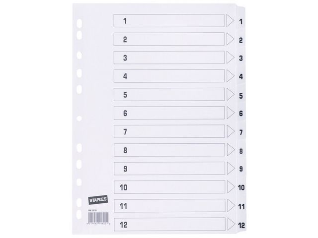 Our Choice Tabbladen wit karton 11 rings, A4, bedrukte tabs, 1-12 (set 12 vel)