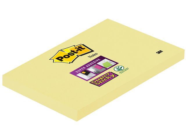 Post-itu00ae Super Sticky Notes Blok 76 x 127 mm, Kanariegeel, 12 stuks, 90 vellen (pak 12 x 90 vel)