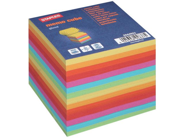 Staples Memoblok Gekleurd papier aan 1 zijde verlijmd (blok 800 vel)