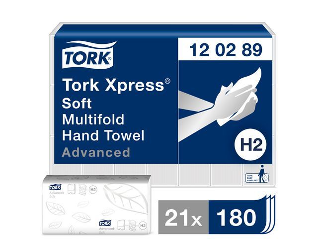 Tork Premium intergevouwen handdoek Carry Pack, vel l 25,5 x b 21,2 cm, wit (doos 21 x 180 vel)